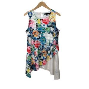 Calessa Tunic Top Womens Medium White Colorful Floral Print Artsy Bohemian Beach
